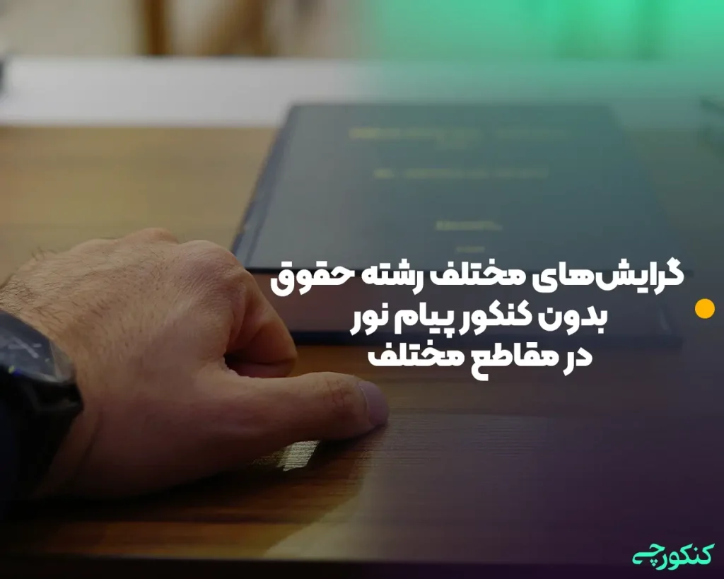 گرایش‌های مختلف رشته حقوق بدون کنکور پیام نور در مقاطع مختلف